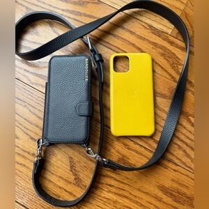 Bandolier Black Leather Phone Cases IPhone 11pro with strap bonus yellow Apple